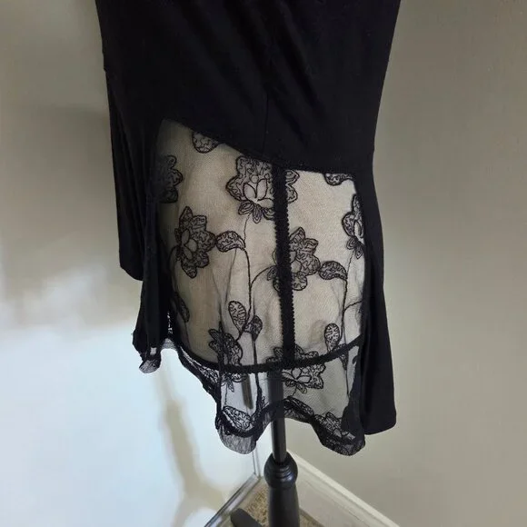 Frenchi Black Tank Top Juniors Medium Sleeveless Lace Peplum Dressy Womens - Picture 5 of 9